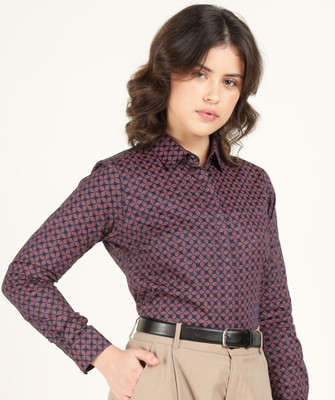 Hancock Women Geometric Print Formal Dark Blue, Maroon Shirt