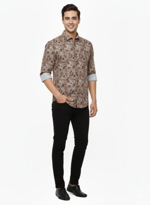 RUDRATRADING Men Printed Casual Brown Shirt