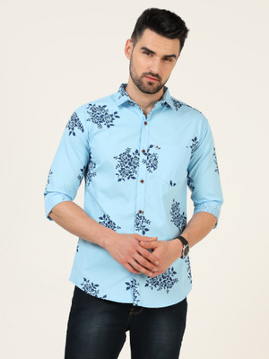 AIDAN PAUL Men Printed Casual Light Blue Shirt