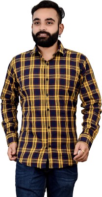 HouseOfCommon Men Checkered Casual Yellow Shirt