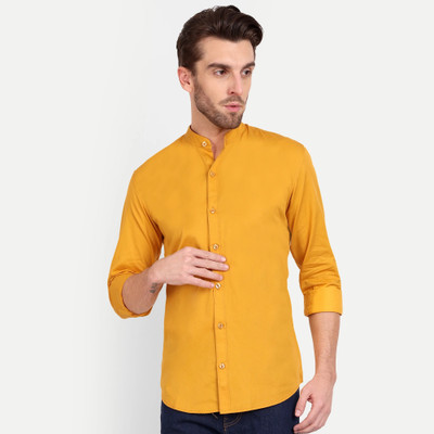 MEGHZ Men Solid Casual Yellow Shirt
