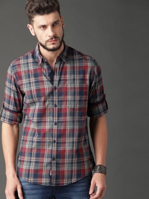 Roadster Men Checkered Casual Blue Shirt