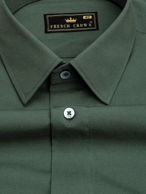 french crown Men Solid Casual Dark Green Shirt