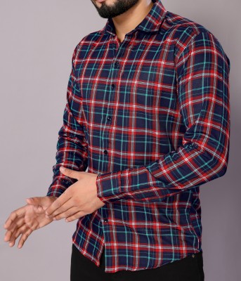 Fruzis Fashion Men Checkered Casual Dark Blue, Red Shirt