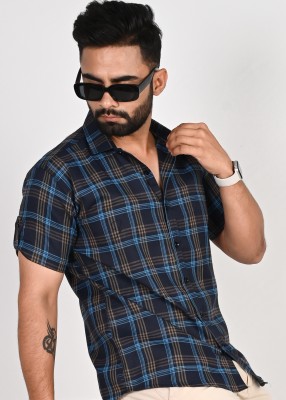 Dark Age Men Checkered Casual Dark Blue, Light Blue, Beige Shirt