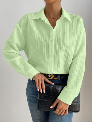 Leriya Fashion Casual Self Design Women Green Top
