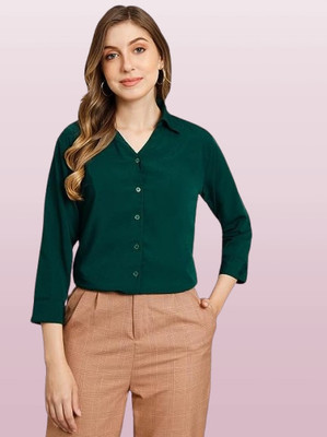 KRYSTNE Women Solid Casual Dark Green Shirt