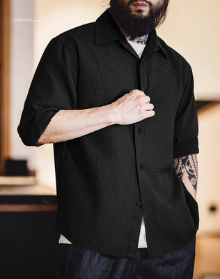 JIVANI BROTHERS Men Checkered, Self Design Casual Black Shirt