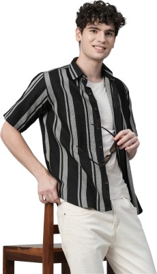 trybuy.in Men Striped Party Black Shirt