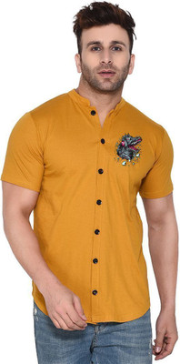 GEUM Men Solid Casual Gold Shirt