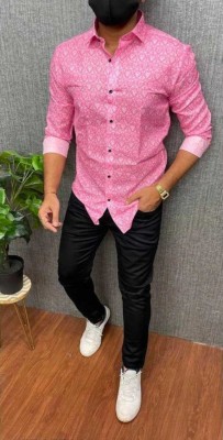 sus fashion Men Printed Casual Pink Shirt