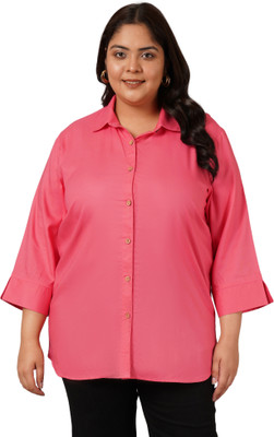 VINAAN Women Solid Casual Pink Shirt