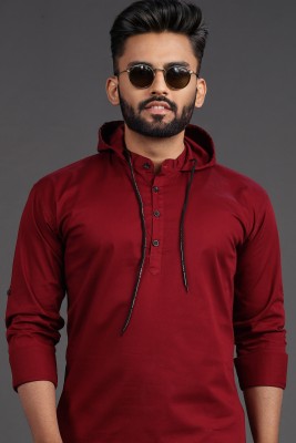 SPOQUE Men Solid Casual Maroon Shirt