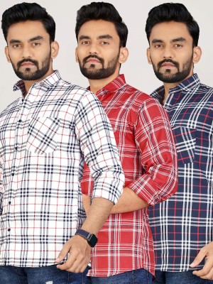 METRONAUT Men Checkered Casual Multicolor Shirt(Pack of 3)