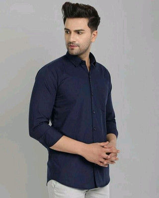 Vilantra Collection Men Solid Casual Dark Blue Shirt