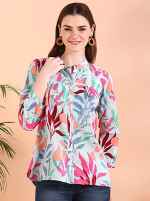 PinkTribe Women Printed Casual Blue Shirt