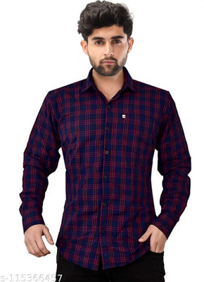 Arthz Fashion Trend Men Checkered Casual Dark Blue, Pink Shirt