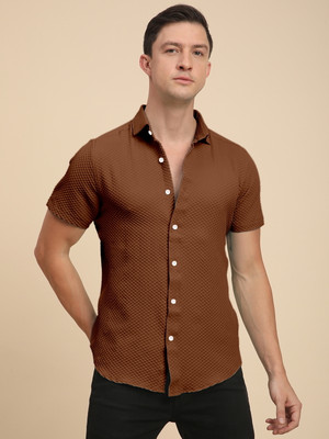 Voroxy Men Self Design Casual Brown Shirt