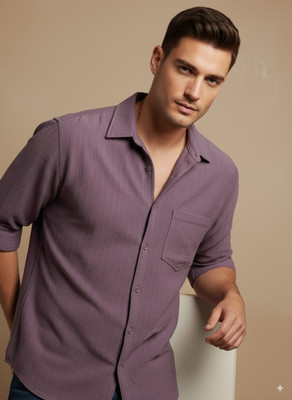 greet fashion Men Solid, Self Design Casual Purple Shirt