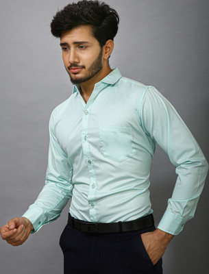Fab Empire Men Solid Formal Light Green Shirt