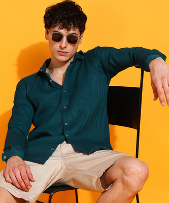 METRONAUT Men Solid Casual Dark Green Shirt
