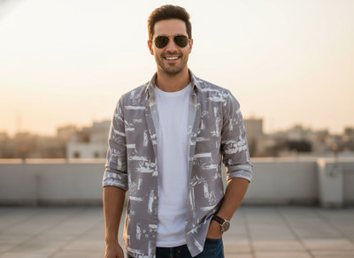 DJFOX Men Printed Casual Pink Shirt