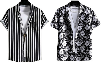 Lonexo Men Printed Casual Black Shirt(Pack of 2)