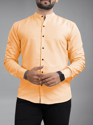 Apektra Men Solid Casual Orange Shirt