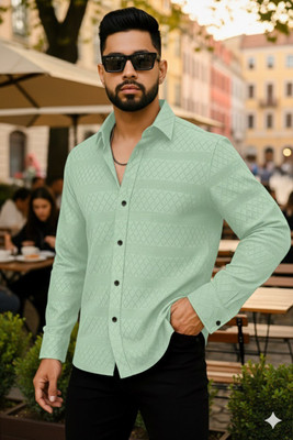 Crivion Men Self Design Casual Light Green Shirt