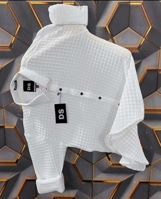 Kadhare Fashion Men Self Design Casual White Shirt