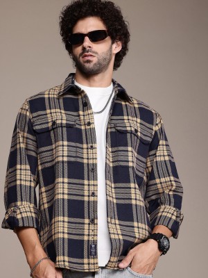 Roadster Men Checkered Casual Beige, Black Shirt