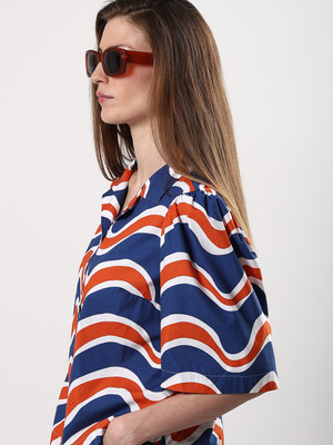 VERO MODA Women Color Block Casual Blue Shirt