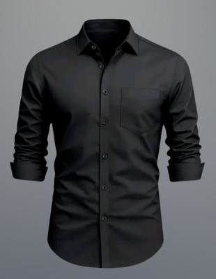 MUMIN Men Solid Formal Black Shirt