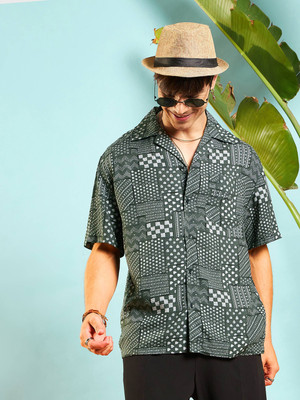 MASCLN SASSAFRAS Men Printed Casual Green Shirt