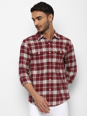 American Eagle Outfitters Men Checkered Casual Red Shirt