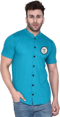 GEUM Men Printed Casual Light Blue Shirt