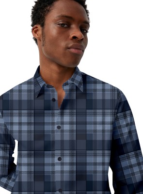 HASINI Fashion Men Checkered Casual Grey Shirt