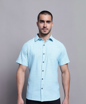 CANTABIL Men Checkered Casual Blue Shirt
