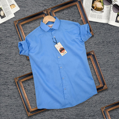 Pactimo Men Solid Casual Light Blue Shirt