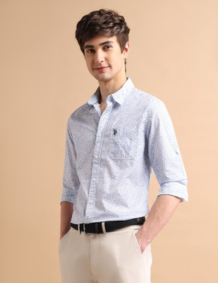U.S. POLO ASSN. Men Printed Casual Blue Shirt