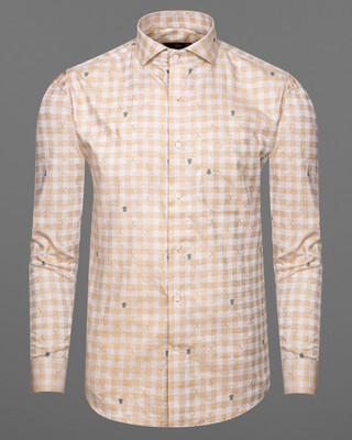 french crown Men Checkered Casual Orange, White Shirt