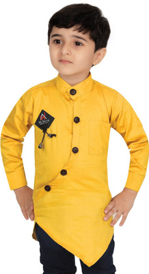 FASHION GRAB Boys Printed Casual Yellow Shirt