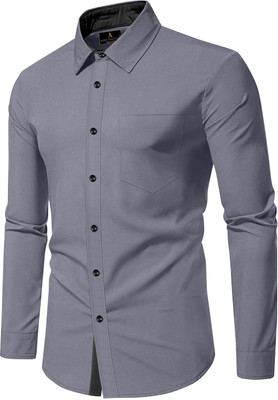 MUSA Men Solid Casual Grey Shirt