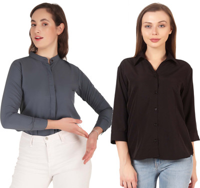 HEAVENS CREATIONS Women Solid Formal Purple, Grey Shirt(Pack of 2)
