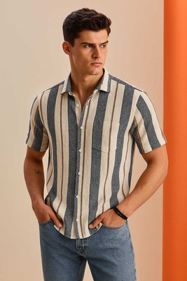 RIVERWEAR Men Striped Casual Grey Shirt