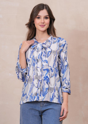 Oh Mi Dios Women Printed Casual Blue Shirt
