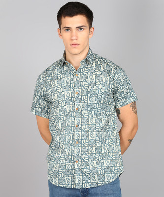 Blocks Of India Men Printed Casual Grey, White Shirt