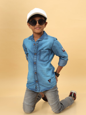 CAZZBA Boys Washed Casual Light Blue Shirt