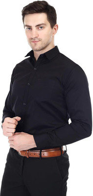 XJARVIS Men Solid Formal Black Shirt