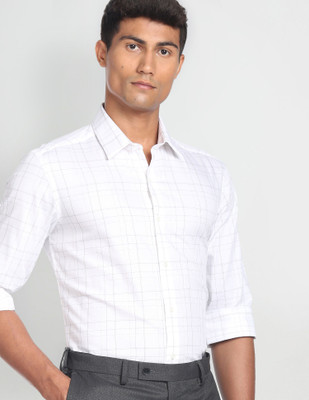 Arrow Newyork Men Checkered Formal White Shirt